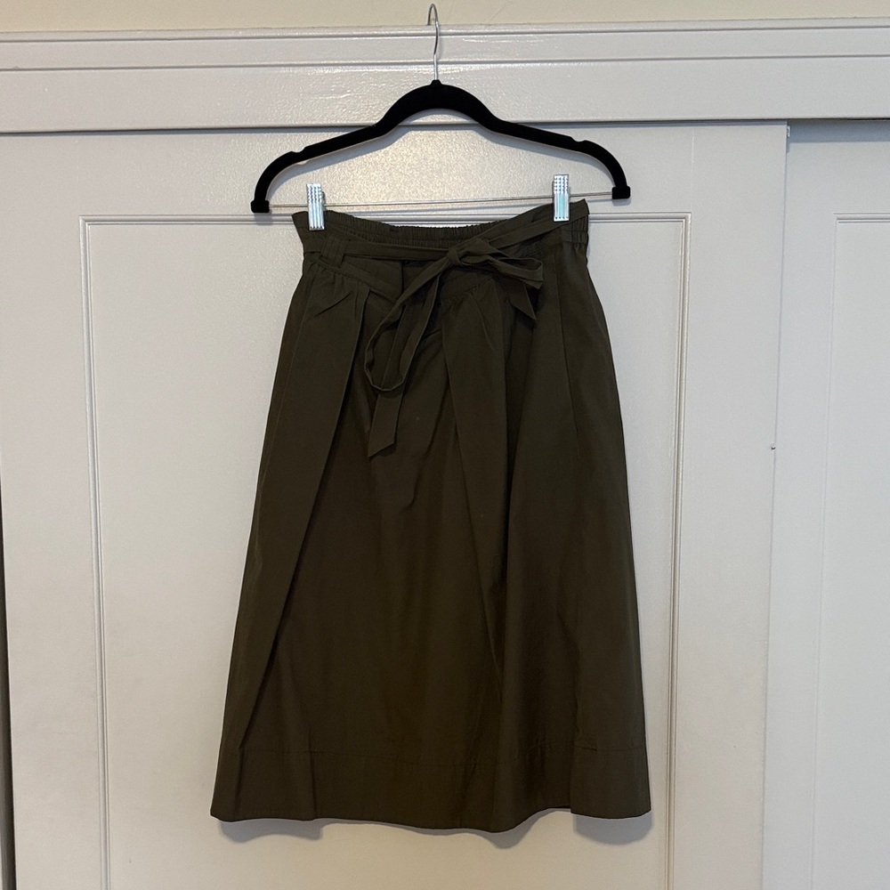 Madewell Olive Green Midi Skirt with Bow Detail